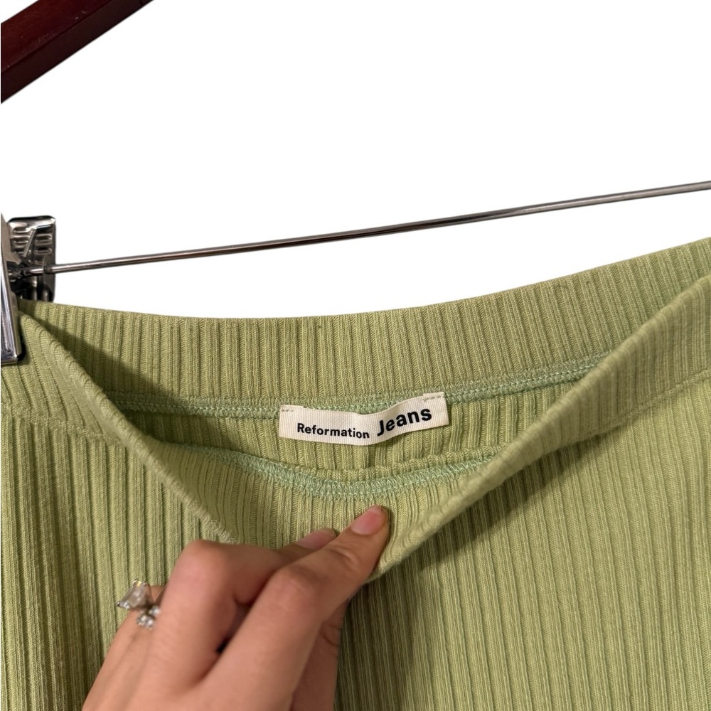 REFORMATION Julianna Ribbed Knit Green High Rise Mini Skirt - Picture 4 of 6
